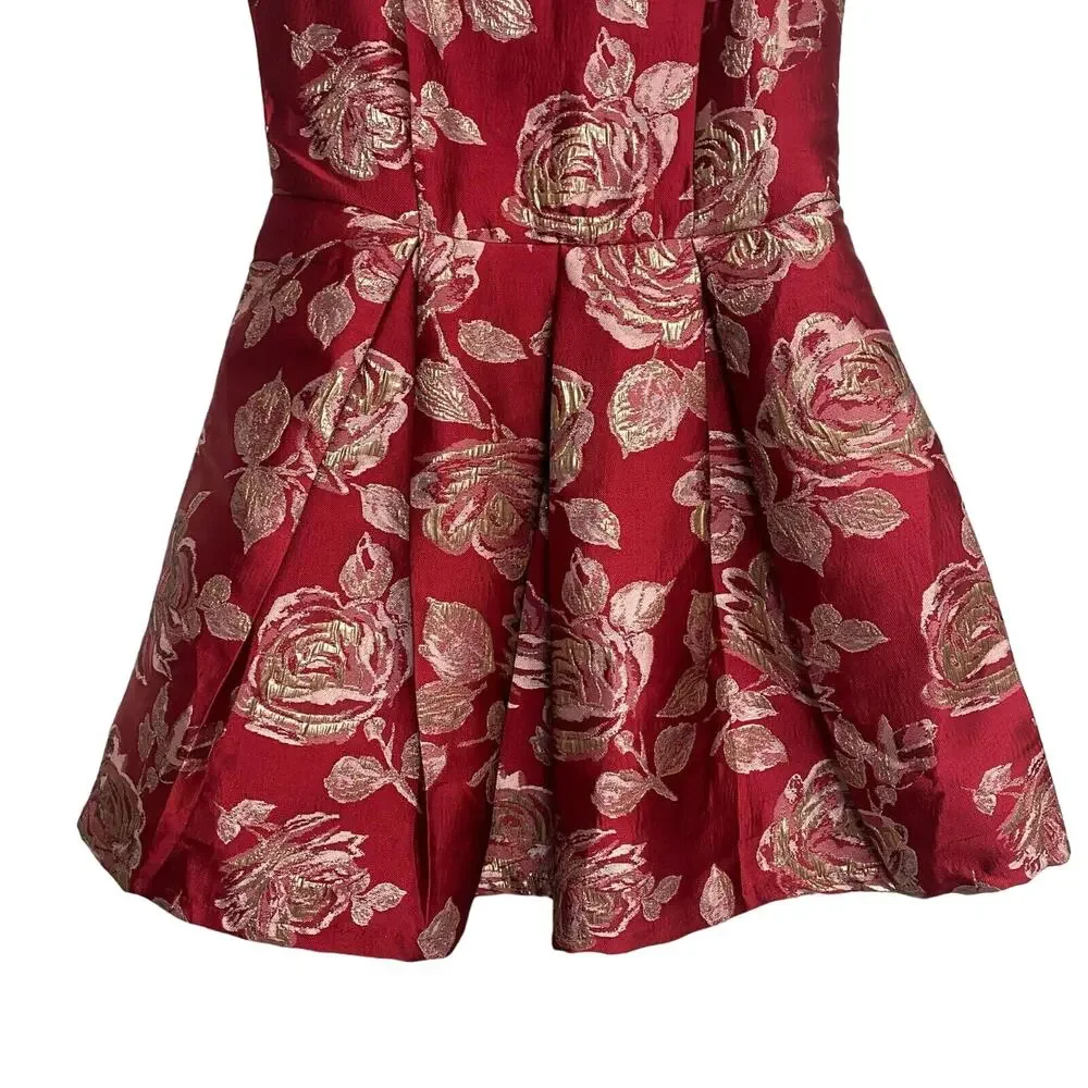 Childrens Place Girls Red Gold Rose Flower Pattern Dress‎ Size 14 Formal